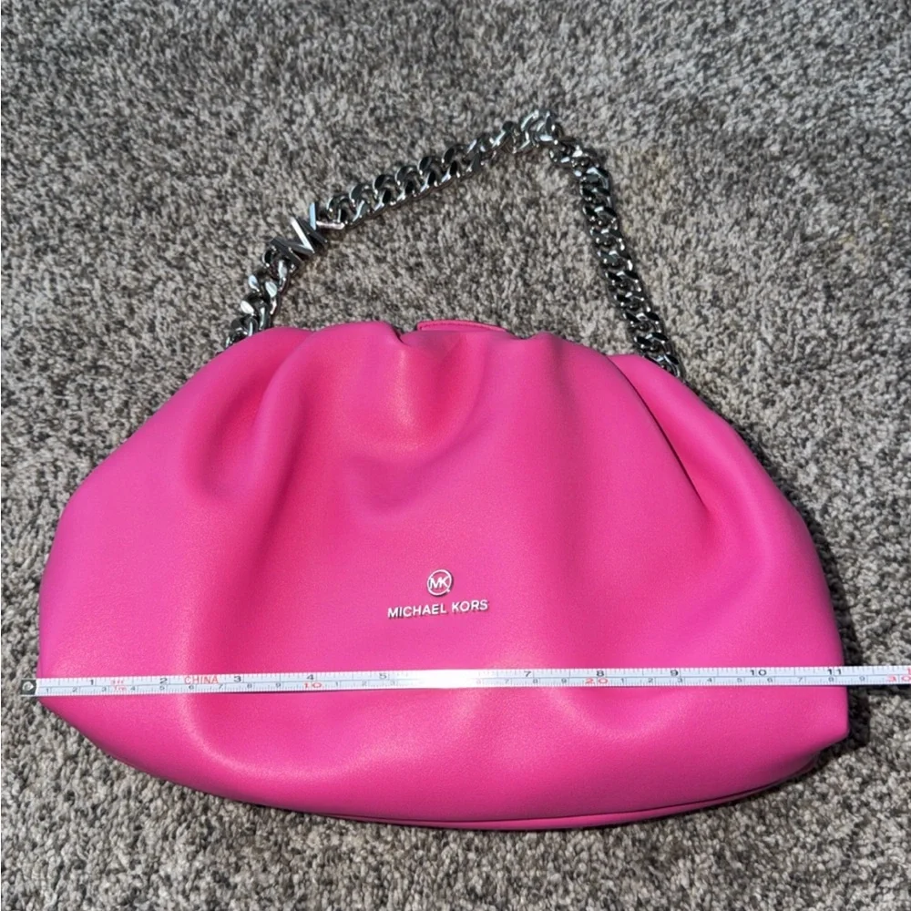 Michael Kors-Nola Small Faux Leather Crossbody Bag In Hot Pink w/Silver Chain